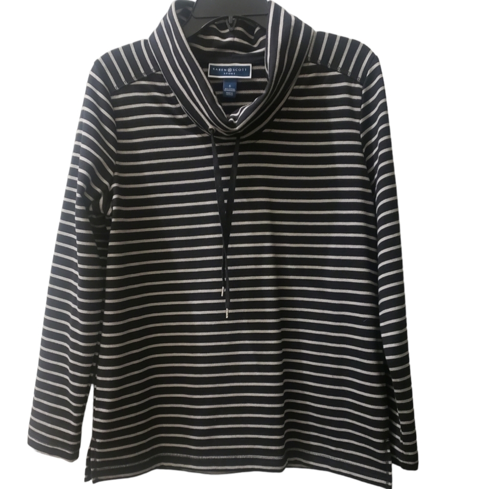 NWOT Karen Scott - Sport Funnel-Neck Drawstring Long Sleeve Pullover Top, SZ S